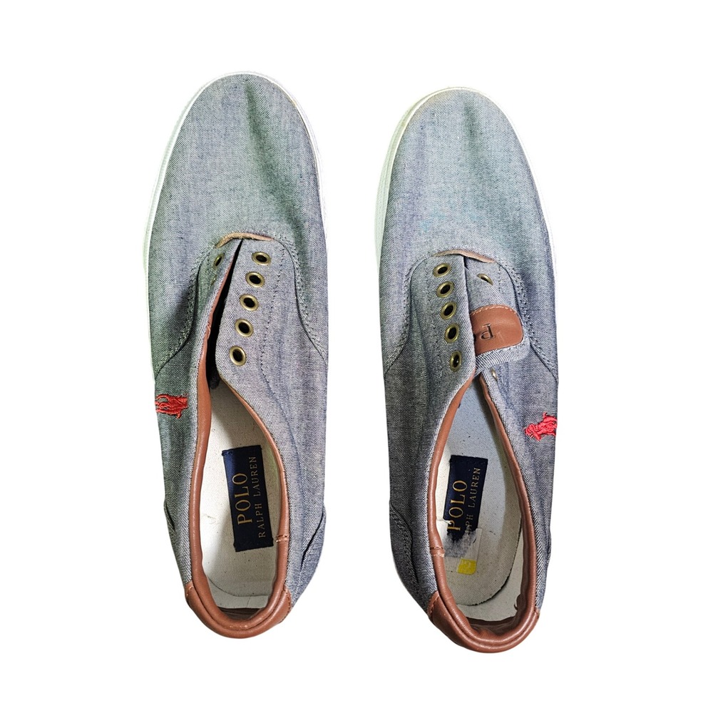 Polo Ralph Lauren Vaughn Mens Chambray Leather Sneakers Blue Grey 9D 0200001087